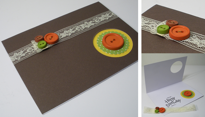 handmade brown craft birthday card with buttons lace and punches