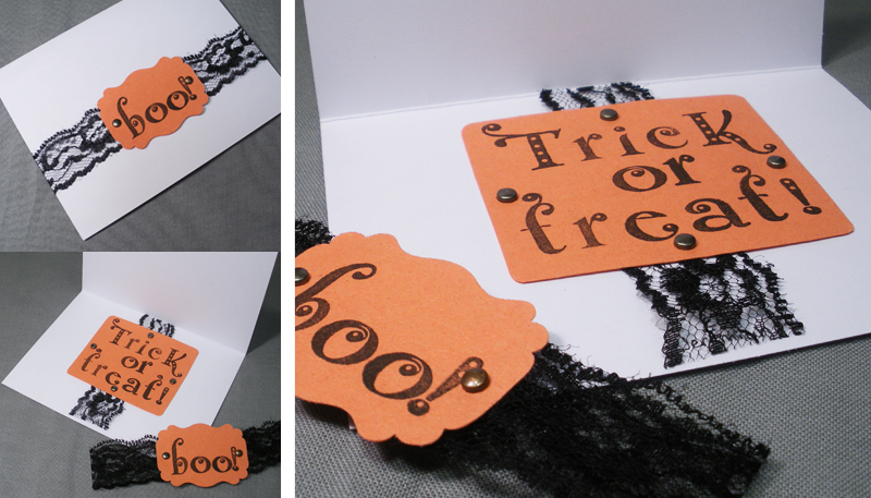 orange white punch lace bronze brad handmade Halloween card