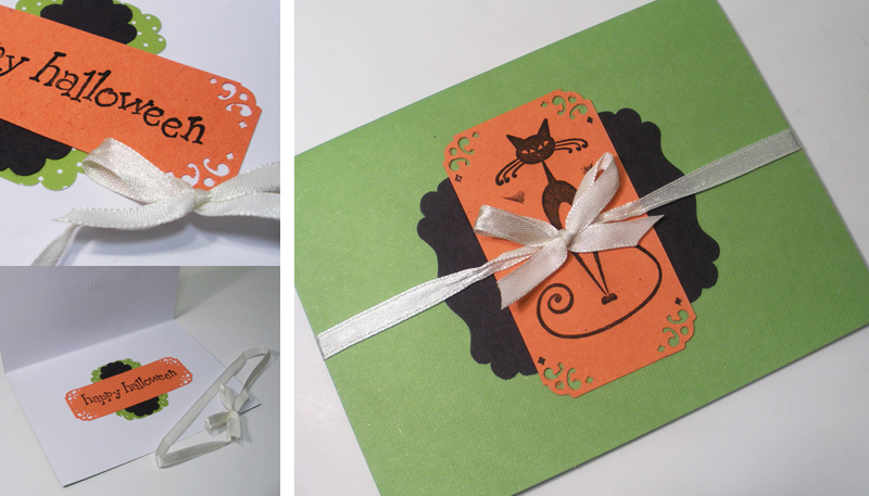 Orange green black punch ribbon handmade Halloween card