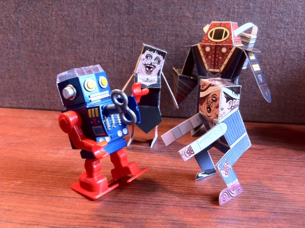 Bioshock Big Daddy and Splicer papercraft with Robot pencil sharpener