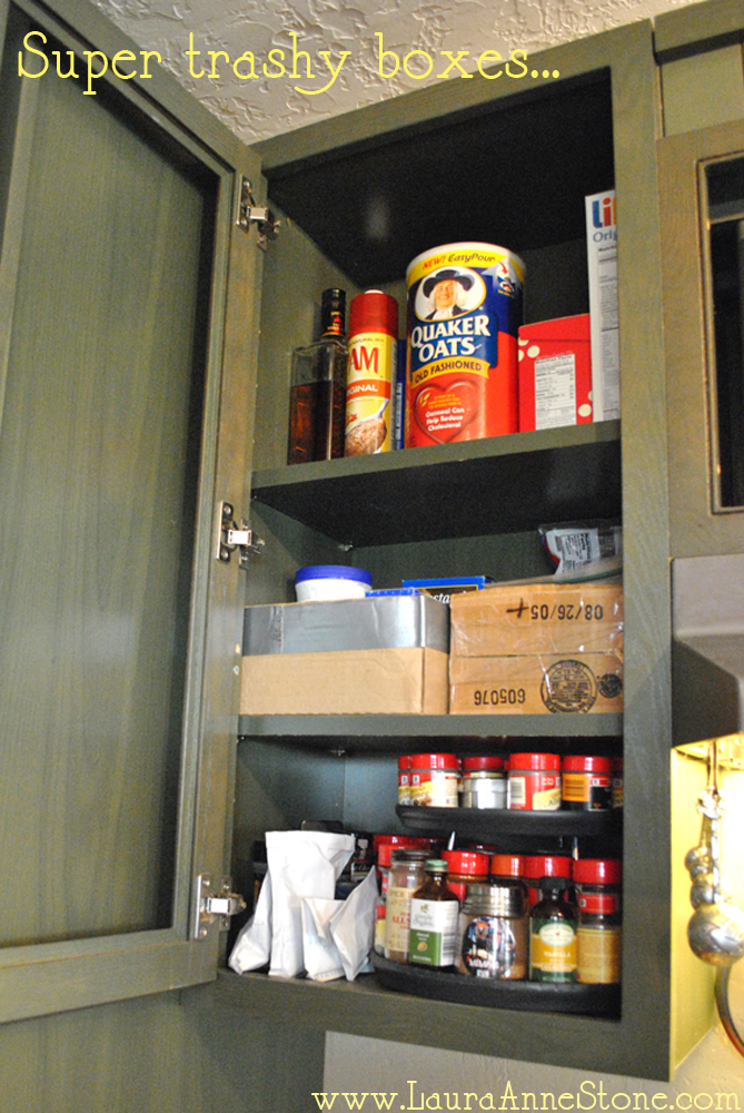 Boxes in the cabinet - before