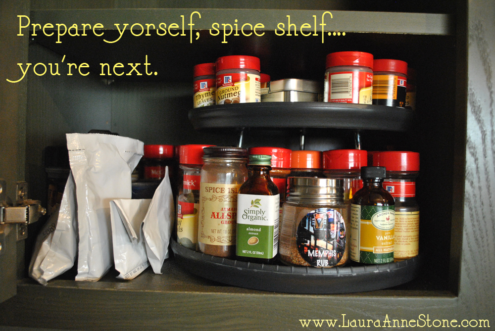 unorganized spice shelf