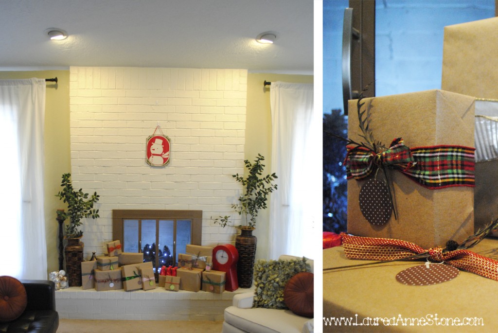 Holiday fireplace with gifts