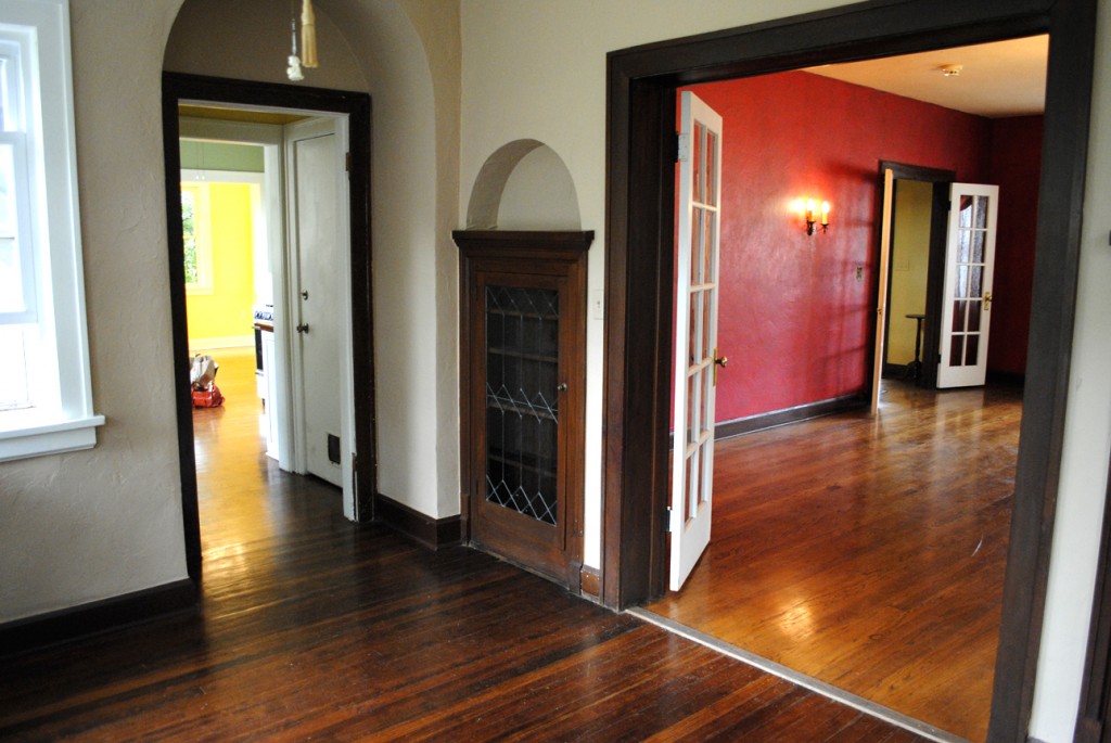 Conservatory - Leaded glass built-ins with little brass push-button knobs too!