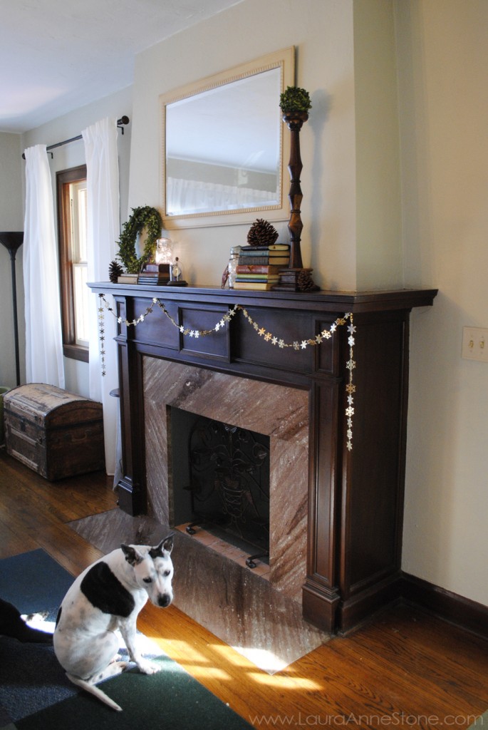 2013 Winter Holiday Mantle and antique vintage trunk - LauraAnneStone.com