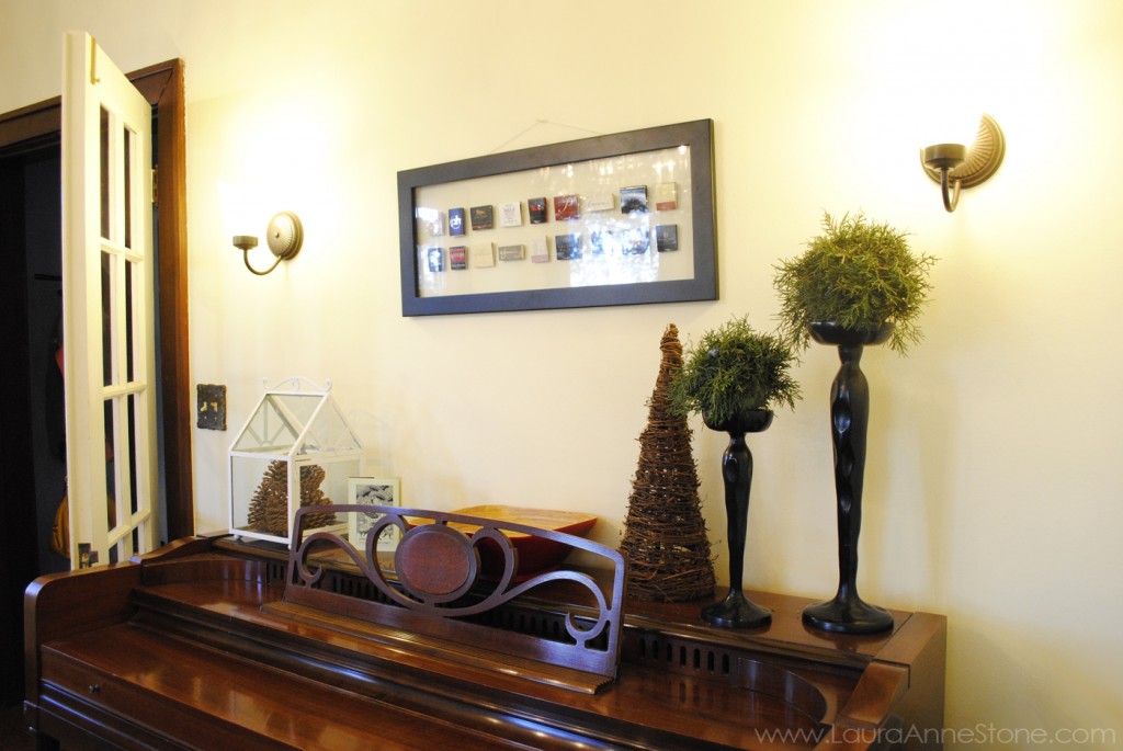 2013 Holiday Dining Room - piano juniper topiary balls- LauraAnneStone.com